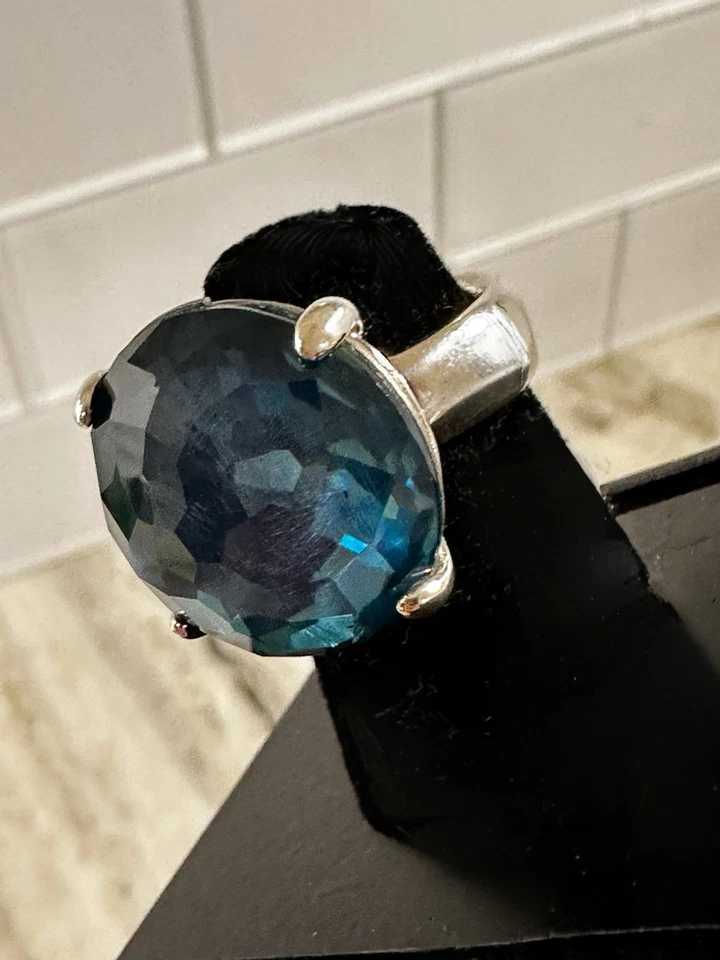 ANILLO IPPOLITA 925 DENIM AZUL ROCA CARAMELO GRANDE PIEDRA REDONDA TALLA 7 VINTAGE Foto 4 de 4