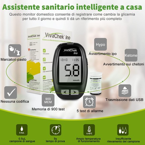 Misuratore Di Glicemia Diabete Test Con 25 Strisce e 25 Lancette mg/dL Micro USB - Foto 12 di 12