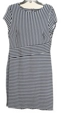 Banana Republic Dress Women’s 14 Blue White Striped Sheath Short Sleeve Stretch 