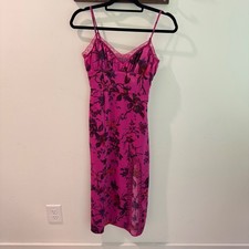 Urban Outfitters Audrey Magenta Pink Floral Lace Trim Midi Slip Dress XS
