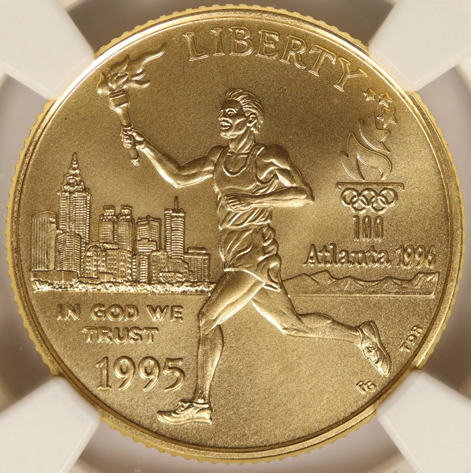 1995-W Olympics Torch Runner Gold Five Dollars $5 NGC MS70 - Image 3 of 4