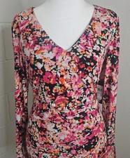 Guess Women's Pink/Black Floral Long Sleeve Dress Gathered Waist Size 6 Y2k NWT