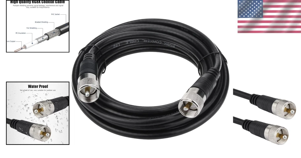 18ft Low Loss RG8X Coaxial Cable with Waterproof UHF PL259 Male Connectors - Image 2 of 4