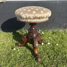 Victorian Antique Vanity Stool Adjustable Height, carved Ornate Piano Stool