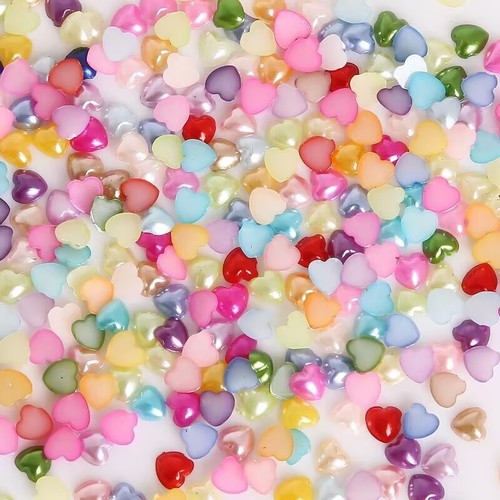 1000 Mixed Color Acrylic Half Pearl FlatBack Heart Bead 6X6mm Scrapbook Craft - Picture 2 of 4
