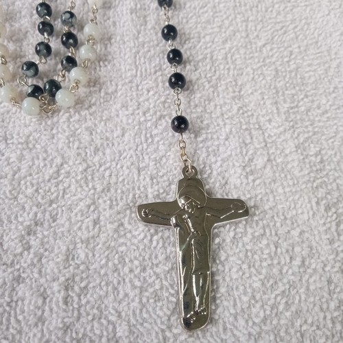 Vintage Catholic Religious 15” Graduated Black To White Rosary Beads Necklace - Bild 3 von 4