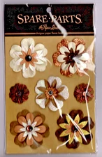 The Paper Studio BROWN/CREAM PAPER FLOWER GLITTER BRADS (7PC) scrapbooking