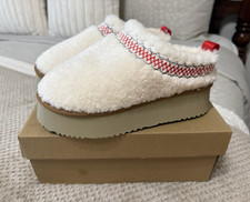 Women's White Faux Fur Lined Clog Slippers Slip-On Pull Tab Platform US 6.5