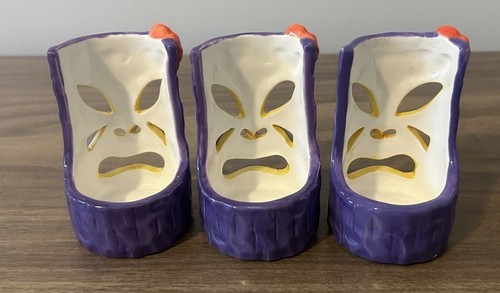 Set Of 3 Yankee Candle Purple Tiki Mask Ceramic Tealight Candle Holders NWT - Picture 4 of 8