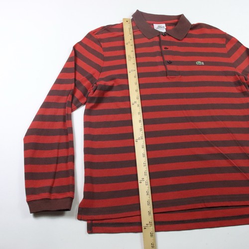 Polo de rugby vintage rojo a rayas manga larga Lacoste grande para hombre talla 5 - Imagen 5 de 10