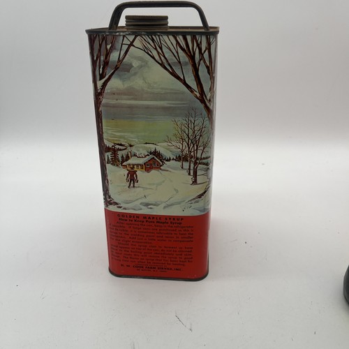VINTAGE Golden Maple 100% Pure MAPLE SYRUP One Half Gallon METAL TIN CAN w/Cap - Picture 9 of 15