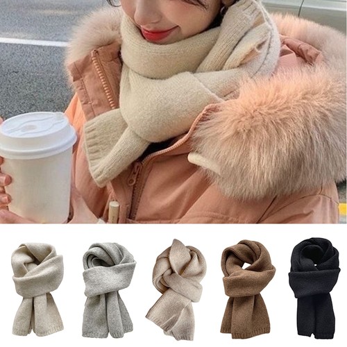 Thickened Warm Knit Scarf Solid Color Unisex Winter Accessory Korean Style Fashi - Imagen 2 de 23