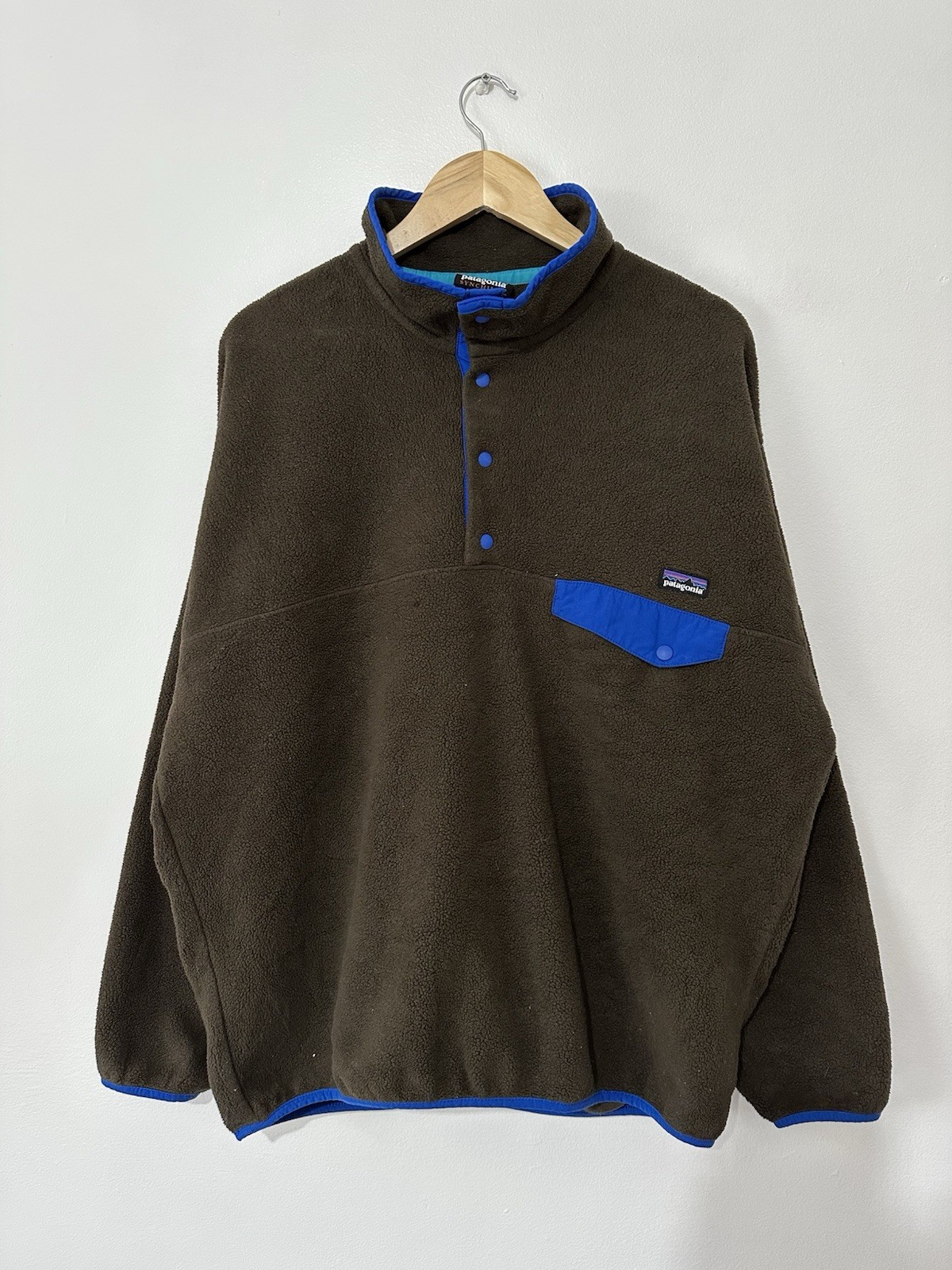 Patagonia Men’s RARE Synchilla Snap-T Fleece Pullover Brown/Blue Large VGC