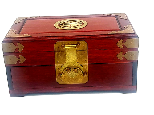 Vtg CHINESE JEWELRY BOX Rosewood & Brass Handles VERY GOOD CONDITION VIEW PICS