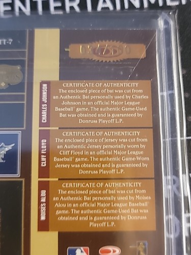 2004 Donruss World Series Triple Threads Marlins Alou Floyd Johnson /100 - Picture 3 of 3