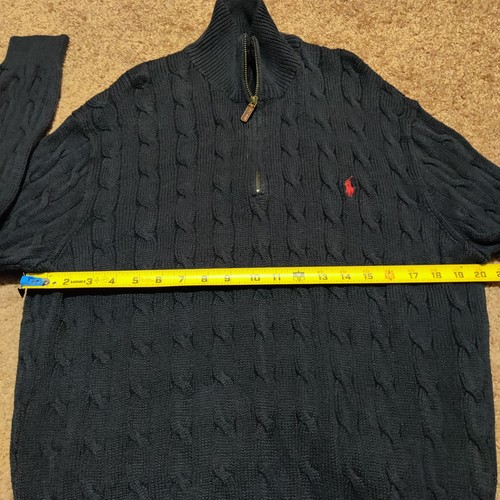 Polo Ralph Lauren Sweater Cable Knit Men’s Large Navy 1/4 Zip Pullover Cotton - Picture 9 of 11