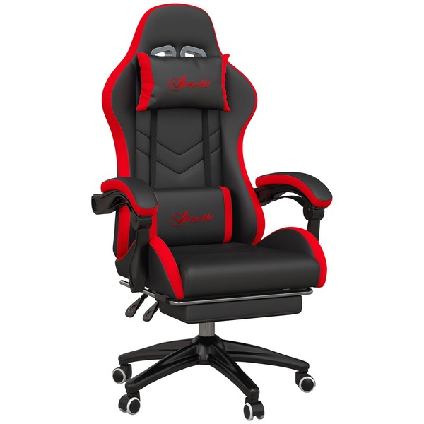 Silla Gaming de Cuero Sintético Reclinable 135° Reposacabezas y Reposapiés 65x65