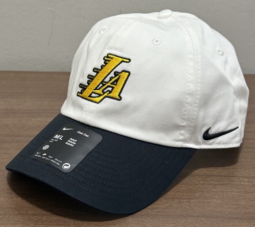 Nike Los Angeles Lakers LA Club Cap White Black City Edition Adjustable Hat M/L - Picture 2 of 6