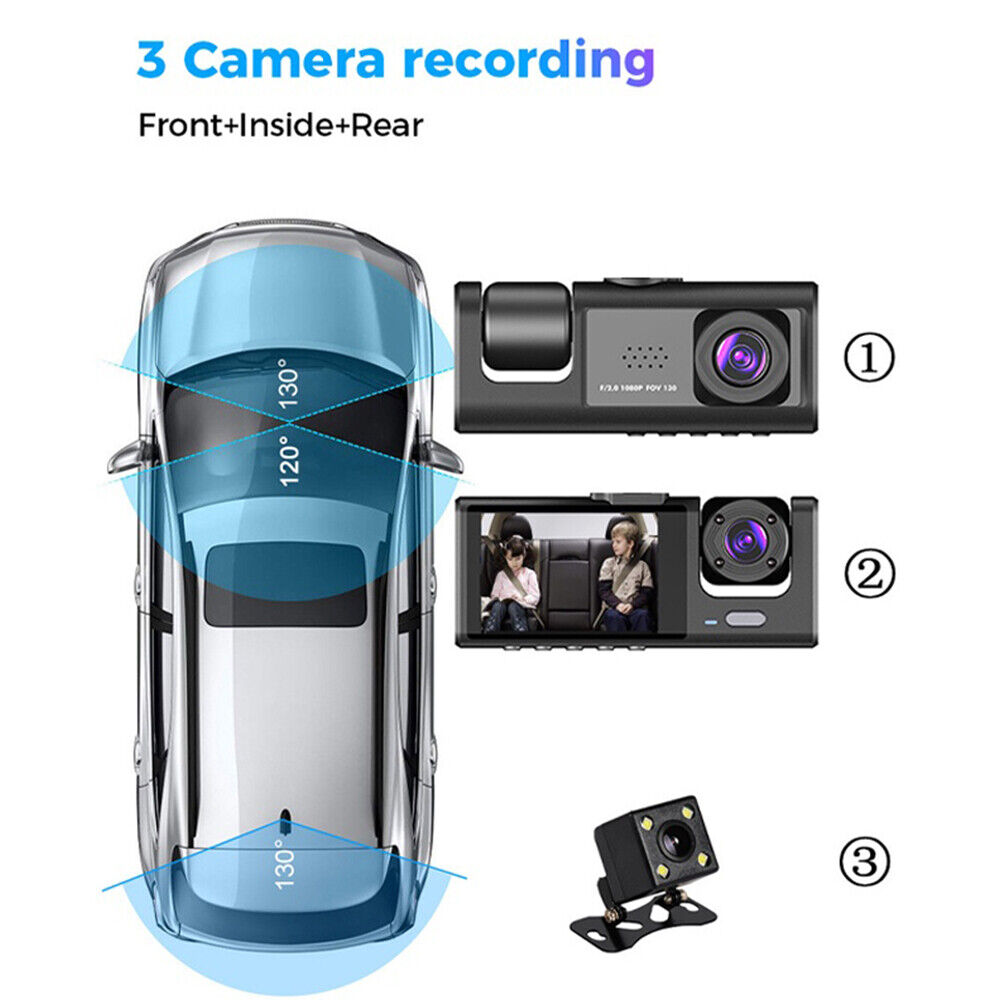 Camara De Seguridad Para Carro Auto 3 lenses Delantero/Trasero/Interior Dash  Cam