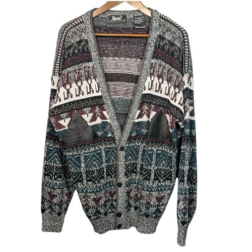 Vintage Mens Grandpacore Cardigan Sweater Size Large Geometric Abstract Aztec