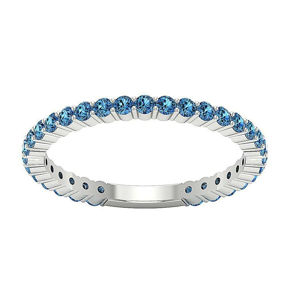 Anillo de compromiso de eternidad I1 G diamante azul natural 0,90 quilates oro blanco de 14 quilates 2,00 mm Foto 4 de 4