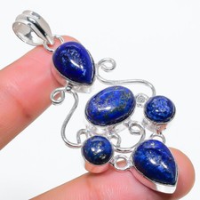 Lapis Lazuli Gemstone Handmade 925 Sterling Silver Jewelry Pendant Size 2.5"