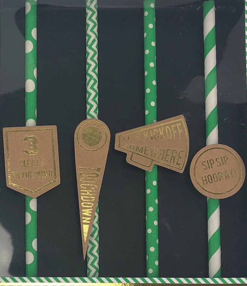Pack de 20 pajitas de papel verde pastel de barro día de juego de fútbol Foto 2 de 4