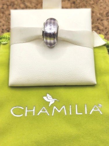 NIB Authentic Purple Ribbon Candy Twighlight Murano Charm Bead Sterling Silver