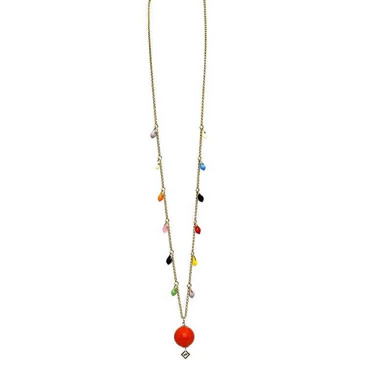 Collana Lunga FENDI Oro Arancione Multicolore Rara Buone Condizioni GP Bijou