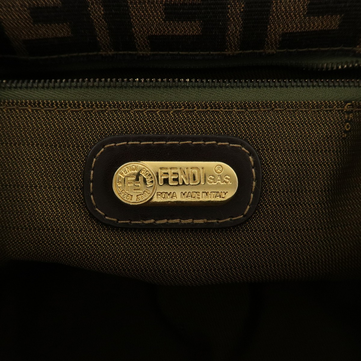 Authentic FENDI Zucca Canvas Leather 2Way Vanity Bag Brown Black