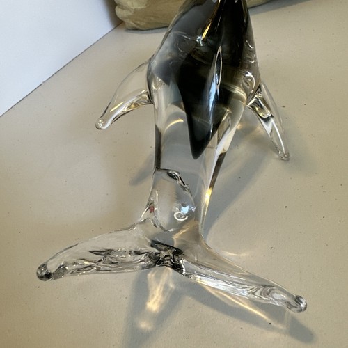 V Nason & Co Smokey Gray Crystal Murano Art Glass Dolphin W/ Sticker 8”Lx4.5”T - Picture 5 of 22