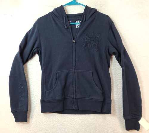NEW RVCA Youth Girls Medium Blue Stealth Crest Zip Hooded Fleece Sweatshirt NWT