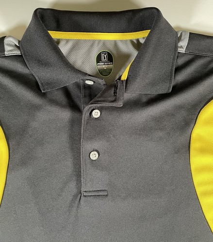 PGA Pro Series Golf Poloshirt Herren Medium Schwarz Gelb Kurzarm Neu mit Etikett Active - Bild 2 von 11