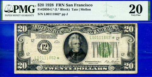 1928 $20 Federal Resrve Note PMG 20 rare 16 known San Francisco star Fr 2050-L* - Picture 1 of 3