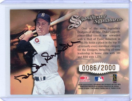 DUKE SNIDER 1997 DONRUSS SIGNATURE "Significant Signature" Autograph AUTO CARD - Bild 1 von 2