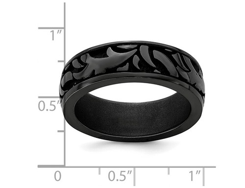 Mens Black Titanium 7mm Pattern Band Ring - Picture 4 of 4