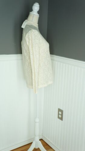 NWT Rafaella Size M Form Fitting Sheer Ivory Lace Long Sleeve Mock Neck Shirt - Picture 3 of 5