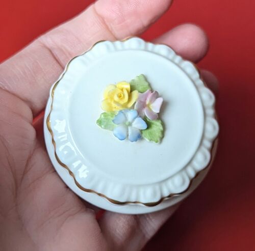 Scatola anello tondo vintage Coalport Bone China piccoli fiori Inghilterra così com'è - Foto 3 di 10