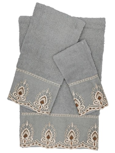 100% Cotton Sheer Embroidered 3 Piece Towel Set Included Bath Hand Facial Towel - Picture 5 of 50