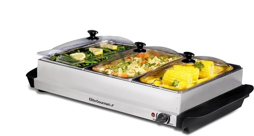 Versatile 3 Tray Food Warmer with Clear Lids - Stainless Steel - 7.5 Qt Capacity - Picture 3 of 10