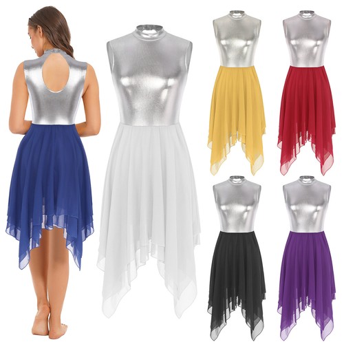 Abito donna smanicato abito moderno danza sala da ballo chiesa finto collo costume - Foto 3 di 56