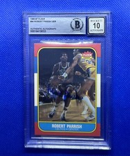 HOF ROBERT PARISH 1986-87 FLEER SIGNED AUTOGRAPH CARD BECKETT BAS AUTO GRADE 10