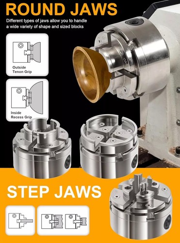 For Nova 1" x 8 TPI Thread 4-Inch Self-Centering 4 Jaw Wood Lathe Chuck Set - Picture 7 of 14