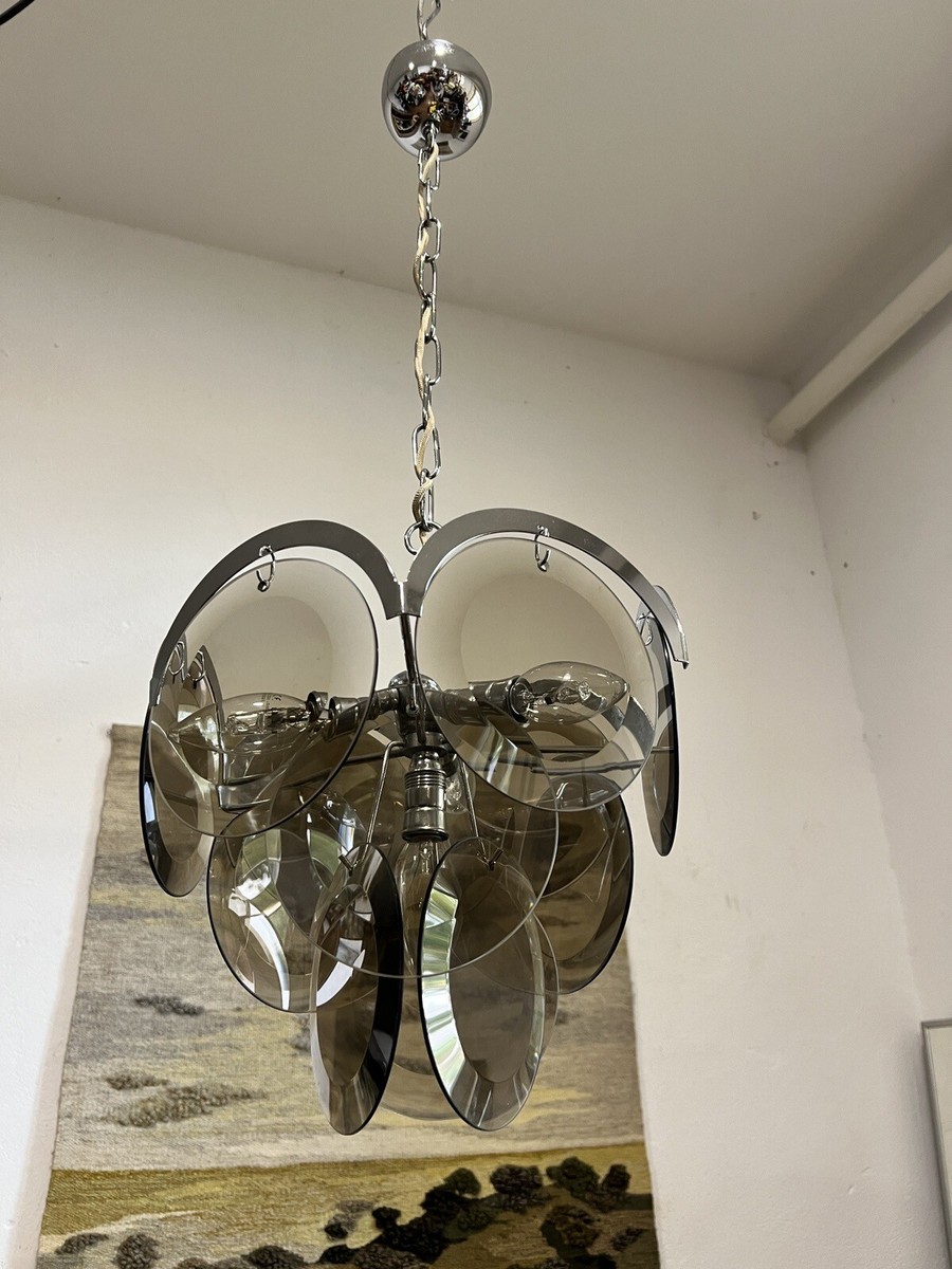 True Vintage Gino Vistosi Ceiling Lamp Smoked Glass Chrome