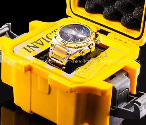 Invicta Men AVIATOR BLUE Dial SILVER CHRONOGRAPH TwoTone 18K GOLD Bracelet Watch