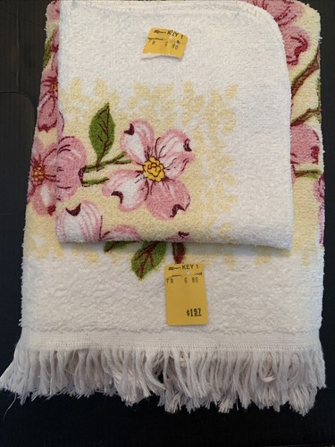 K-Mart Apple Blossoms Flower Power Vintage Bath Towel Washcloth Granny Core - Picture 7 of 10