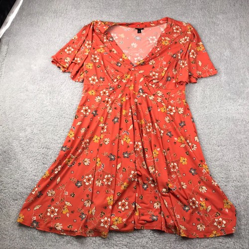 Torrid Flutter Sleeve Mini Dress Womens 2X Orange Floral V Neck Boho