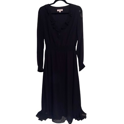 Nanette Lepore Dress Womens Size 10 Black Swiss Dot Smocked Whimsigoth Fairy