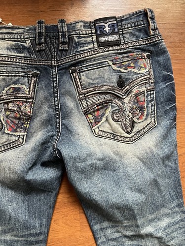ROCK REVIVAL Brayen Alt Straight Denim Jeans Mens 44x32 Medium Wash Distressed - Picture 10 of 13