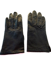 Vintage Black Genuine Leather Lined Wrist Length Women's Driving Gloves Size 6.5